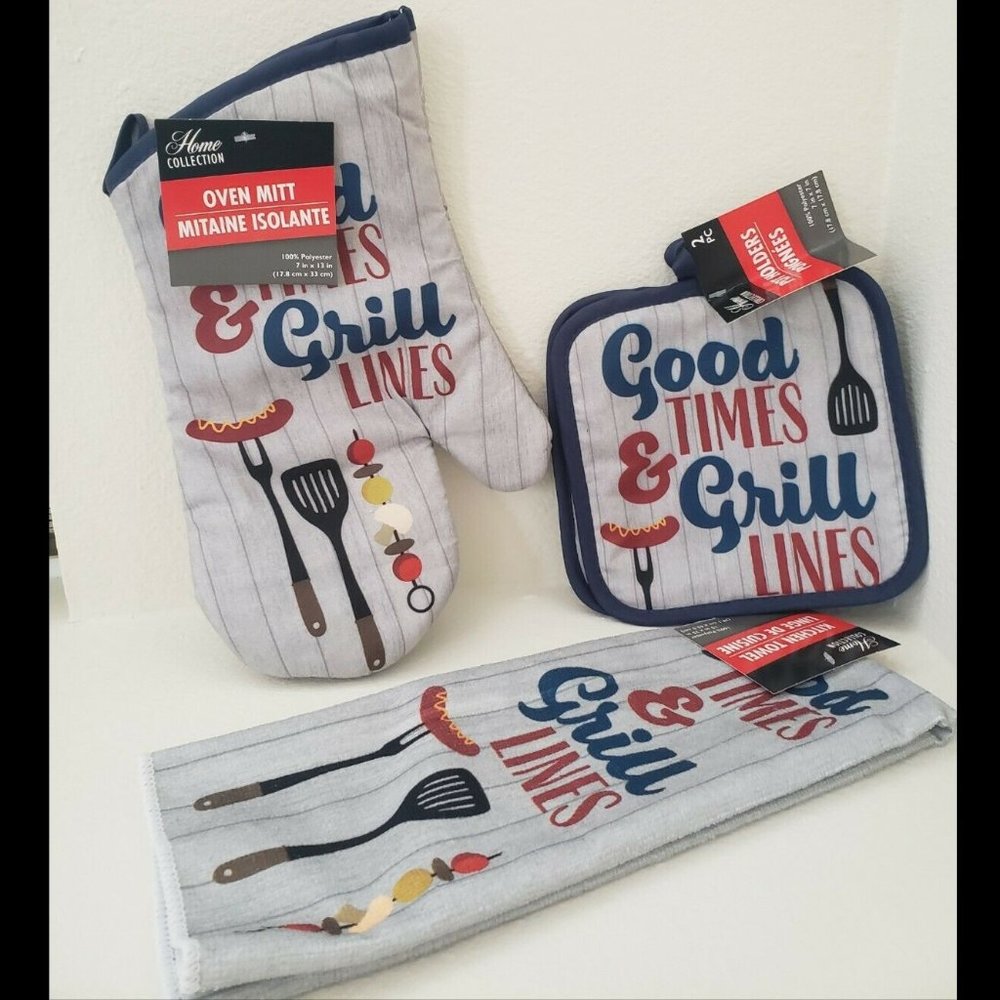 New Oven Mitt Kitchen Towel Pot Holders 4 Piece